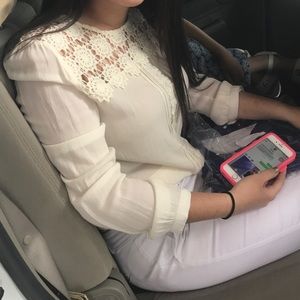 Long sleeve cream lace top